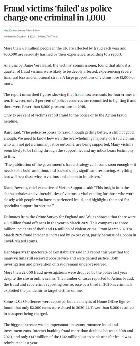 ianbeckett's tweet photo. With the UK’s pitifully weak fraud/racketeering laws + the impotent ‘5 figure apparatchiki’ at the NCEE/NCA/CPS/FCA, it’s no surprise that ‘#fraud victims ‘failed’ as police charge one criminal in 1,000’ https://t.co/5vq9IrsC6I
