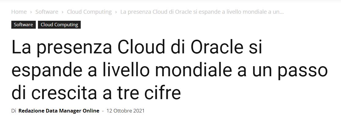 La presenza #Cloud di Oracle si espande a livello mondiale a un passo di crescita a tre cifre.

La news su <a href="/datamanager_it/">Data Manager Online</a> 👉 social.ora.cl/6017JzT5b

#OracleCloud