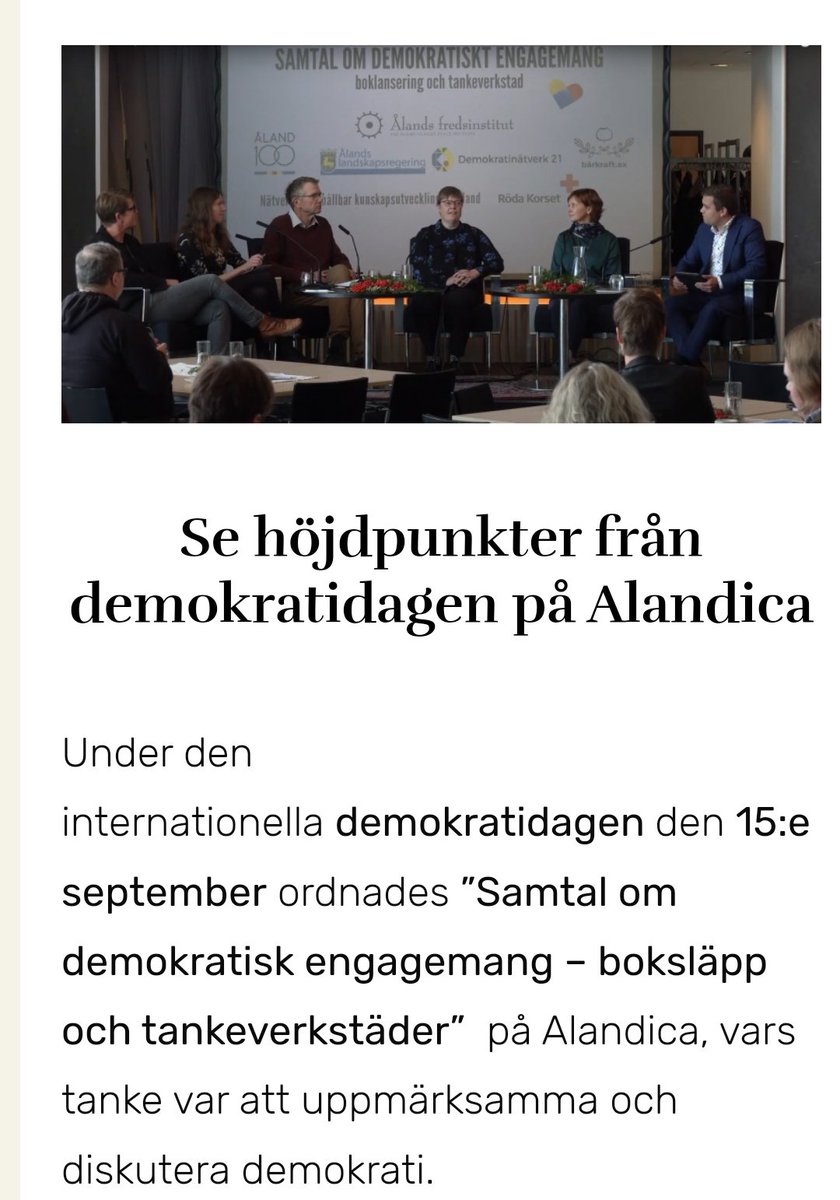Missade du Demokratidagen på #Åland i september? Ingen fara! Nu kan du se sammandrag här 👉 peace.ax/se-hojdpunkter… @fredsinstitutet @LauraArikka @JanneHolmen @SimolinSusann @ThomasBlomqvis7 @anna_maja @The_Nordics @PiaMariaLehtola @Haavisto
