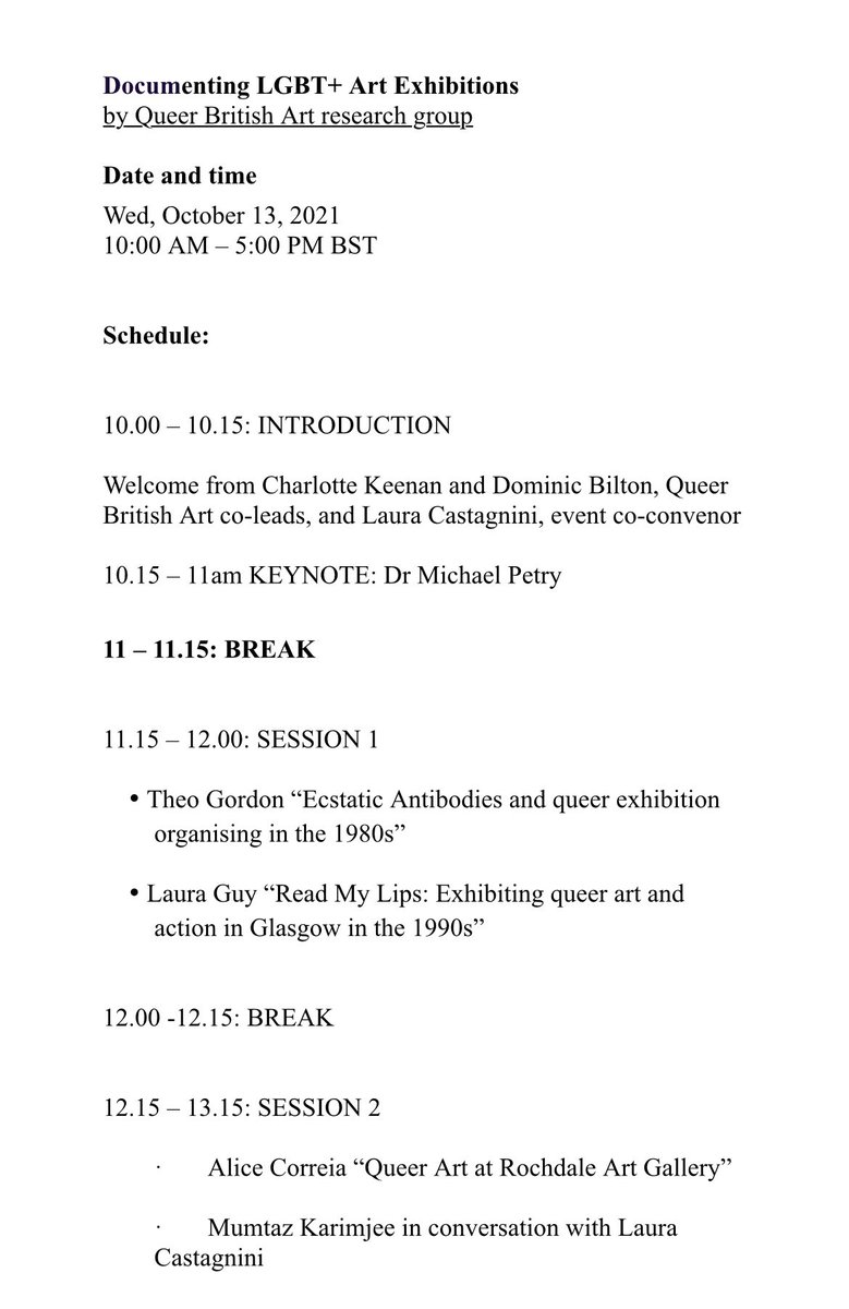 QueerBritish's tweet photo. Morning everyone, our event Documenting LGBT+ Exhibitions starts at 10am this morning. If for any reason you cannot access the Zoom, do send us a DM. We will be on Twitter all morning. @Char_Keenan @LauraCastagnini @PaulMellonCentr @TateResearch https://t.co/d40Ukm4oGE