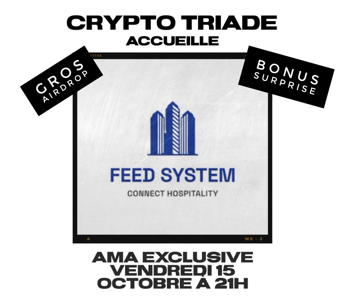 SystemFeed's tweet photo. ALERTE COMMUNAUTÉ FRANCE 🇫🇷 

Nous animerons une AMA avec l’équipe de @Crypto_Triade ce vendredi 15 a 21h ! #airdrop - #megabonus et #bignews sont au programme !

A ne pas manquer sur telegram and live > https://t.co/gMqXsZHVby

#ama #cryptotriade #feedsystem #airdropalert https://t.co/dCG3byvz6l
