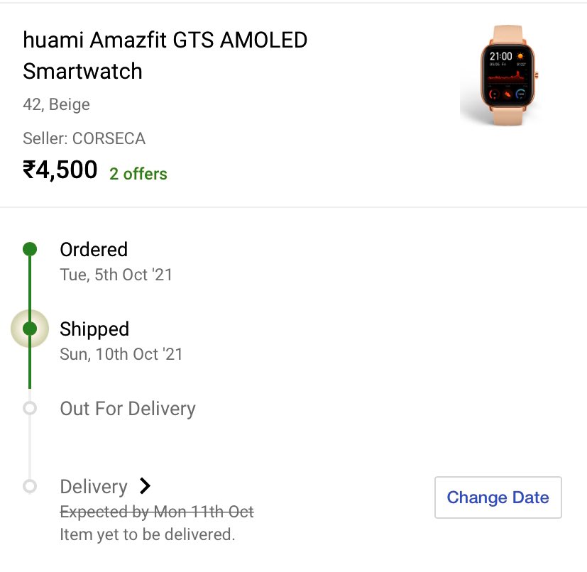 bejerritious's tweet photo. I ordered Huami Amazfit GTS via @Flipkart in Surat on 5th Oct, earlier delivery date was 11th Oct, the order was arrived at the Flipkart Facility of Surat on 11th, but the delivery extended by 3-4 days without any reason and customer care don't have any proper reason as well. https://t.co/pNCyQAsAId