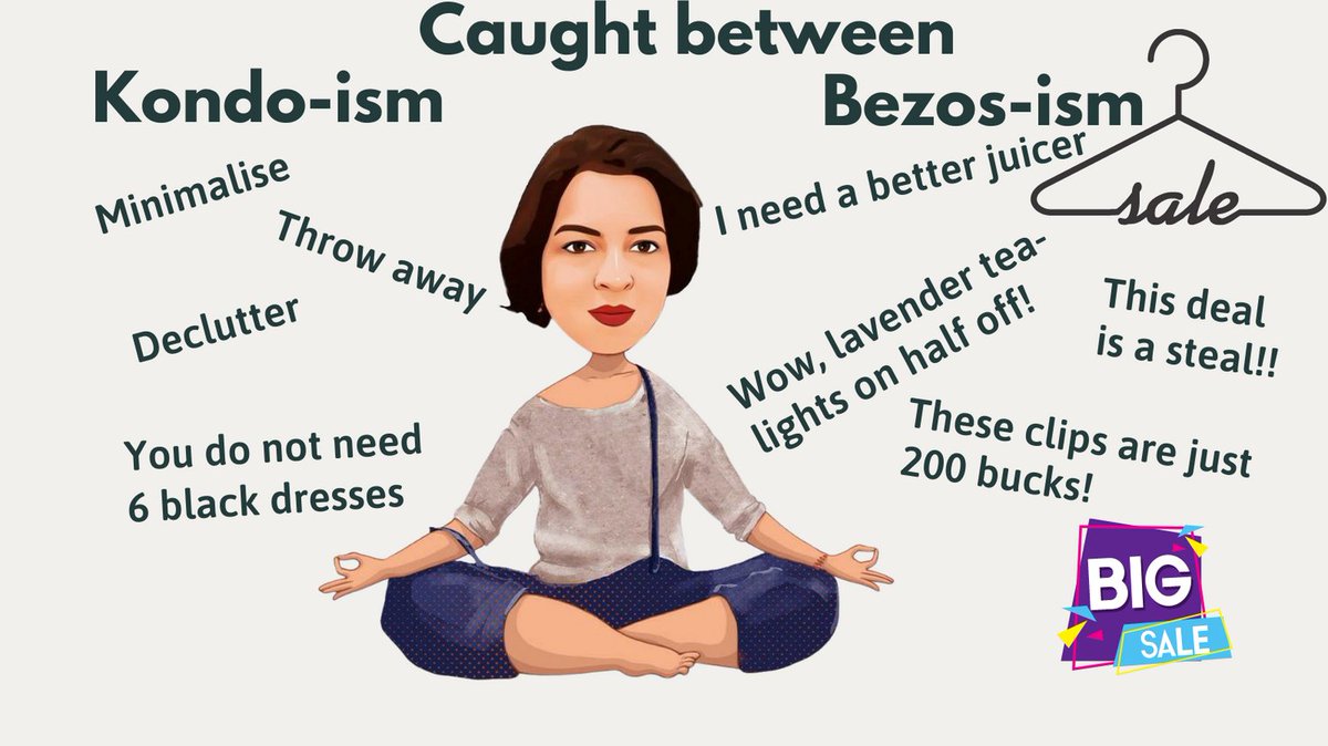 SumanTarway's tweet photo. The clash of minimalism and materialism!
Jeff Bezoz says that you need a new juicer and Marie Kando slams it .
When Amazon flashes deepest discounts and Kondo condemns it!

#amazonsales #thegreatindianfestivalsale #minimalism #materialism #funnymemes #satireonline #beingsuman https://t.co/YRQbInT00k