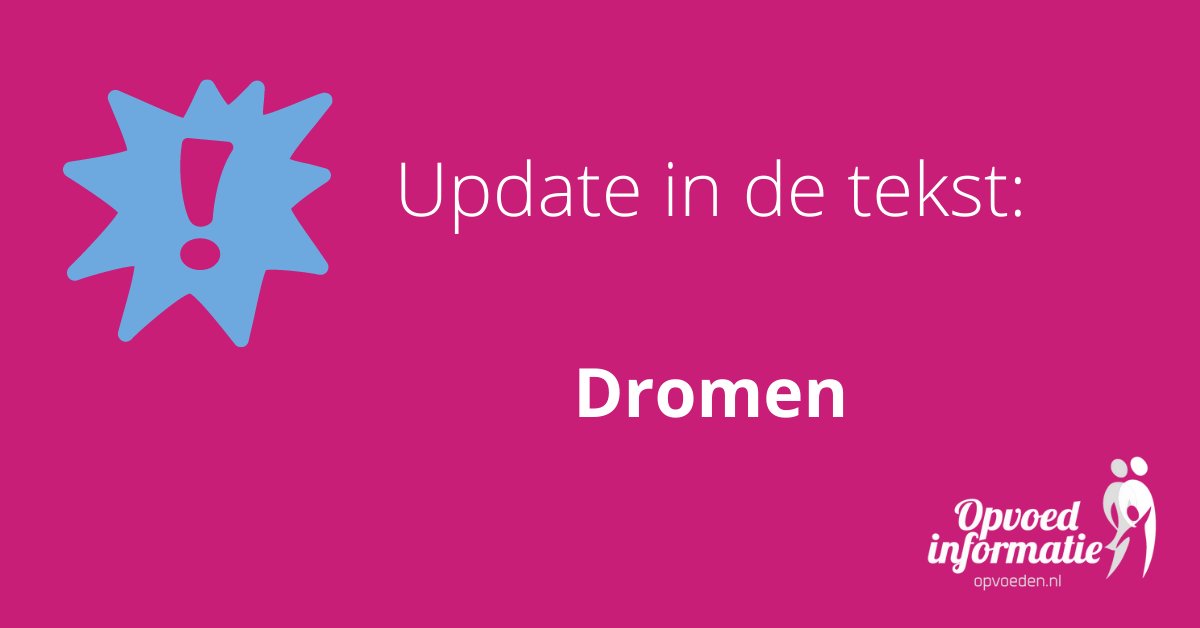 Het @JeugdNIP en @NCJ_tweets pasten de tekst over dromen aan. Bij nachtmerries kun je je kind op verschillende manieren geruststellen. Bijvoorbeeld door in bed te troosten, erbij te blijven tot het weer slaapt of in bed nemen. Zie:opvoeden.nl/dromen-872/.