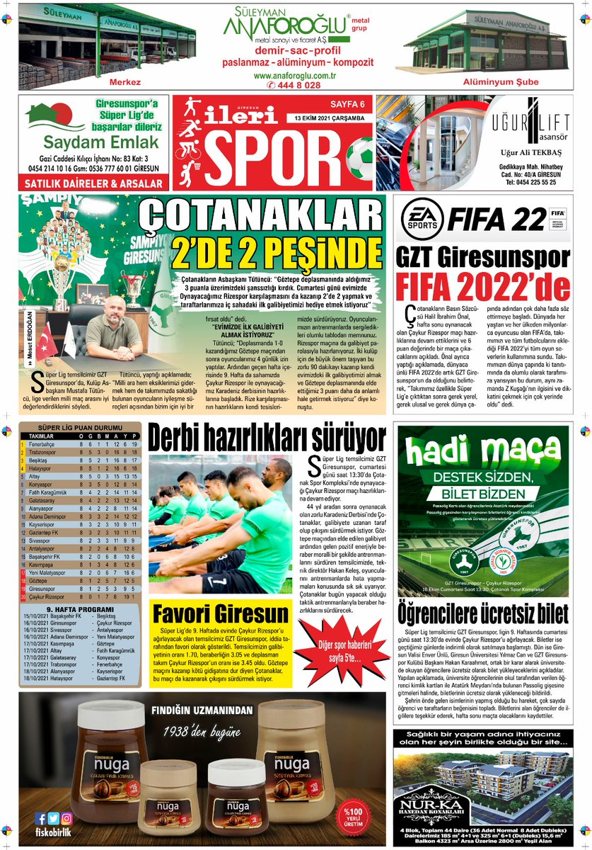 giresunileri's tweet photo. GİRESUN İLERİ #13Ekim #Çarşamba 1. Sayfa ve Spor Manşeti

🔗"HER ZAMAN HALKIN YANINDA"
🔗"ÇOTANAKLAR 2'DE 2 PEŞİNDE"
Gazetemizin tüm sayfalarını okumak için tıklayın
https://t.co/laxrPUNkGa https://t.co/Kcl3bRcGo4