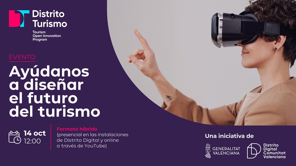 Barrabesbiz's tweet image. Apúntate al evento de @GVAddigital y descubre los retos de #DistritoTurismo que buscan soluciones innovadoras para transformar el sector. Te esperamos mañana 14/10 a las 12:00h para conocer el proyecto y las oportunidades que puede generar a tu startup. ➡ bit.ly/3DEGYX1