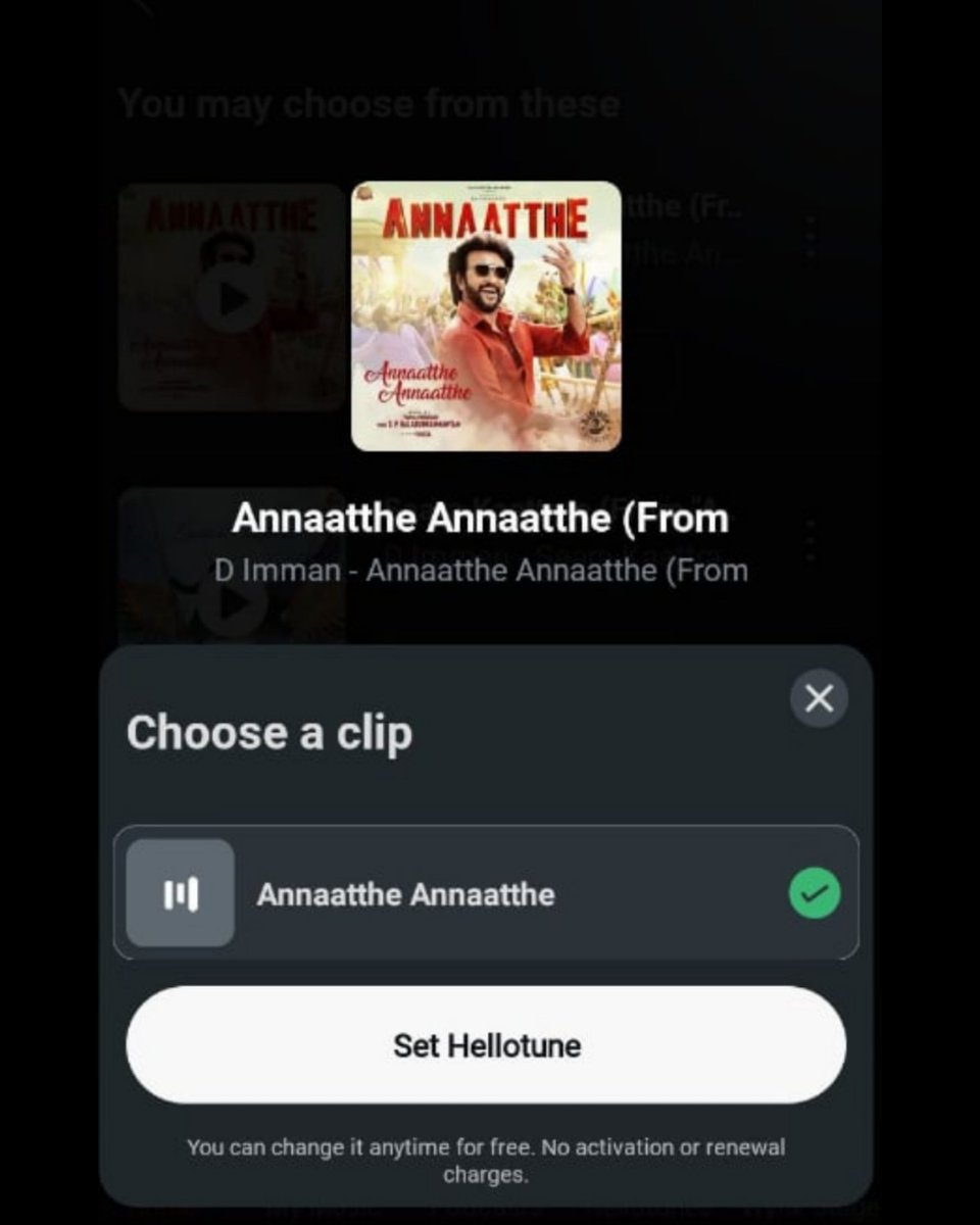 divomovies's tweet photo. Happy news to all Airtel users. Now set 'Annaatthe Annaatthe' 🎶from SuperStar @rajinikanth's Annaatthe as your Hello Tune 📲
@sunpictures
#RingBackTone #AnnaattheAnnaatthe #Annaatthe #AirtelRBT #TamilSong #RBT #DivoMusic #Divo https://t.co/nO0Ijn8rKa