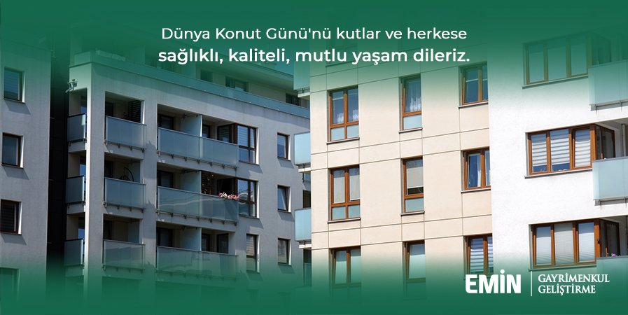Barınma ve kaliteli yaşam bir ihtiyaç. Bu elzem ihtiyaca yıllardır özveriyle karşılık vererek birbirinden özel projelerimizi sizler için sunmaya devam ediyoruz.
Dünya Konut Günü'nü kutlar ve herkese sağlıklı, kaliteli, mutlu yaşam dileriz.

#DünyaKonutGünü #Konut #Yaşamalanı