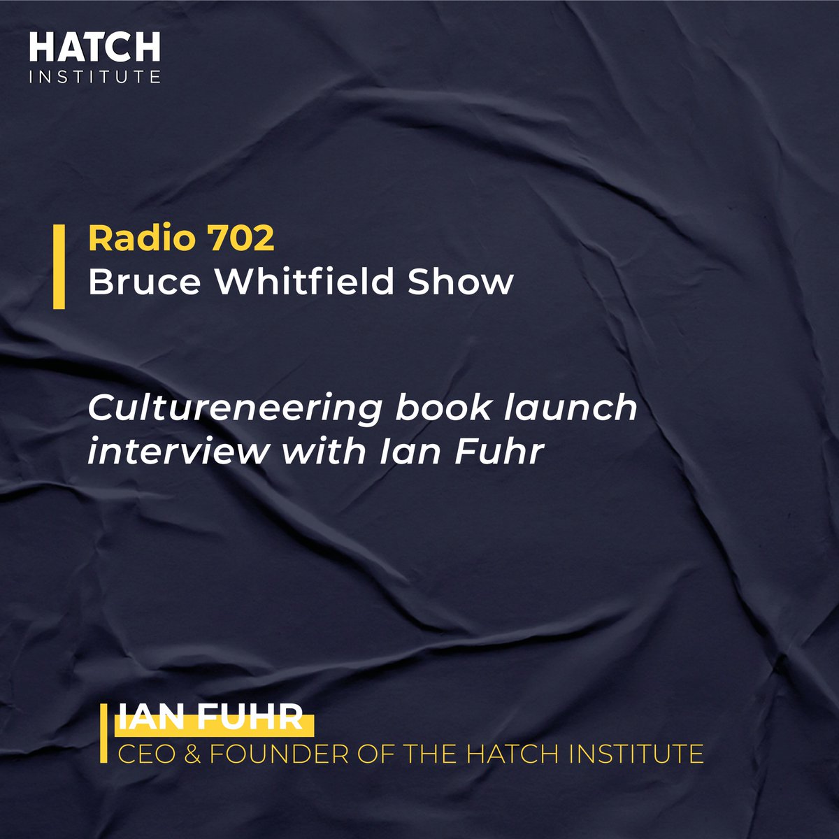 HatchInstitute_'s tweet photo. Listen to Ian Fuhr on the Money Show with Bruce Whitfield on 702 about his new book launch “Cultureneering” 

This book takes the reader on a journey of personal development and unpacks the unbreakable link between culture and service. 

https://t.co/K104F0XDlE https://t.co/PtpUUuojxB