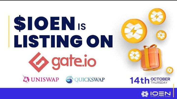 🚀🚀 Airdrop: IOEN Round 2 💰 Reward: 150 IOEN 👥 Referral: 500 IOEN 📊 Listed : Gate, Uniswap, Quickswap 📆 End Date: 15th Oct 🏦 Distribution : 17th Oct 🛠 Chain Network: Polygon Matic 🤖 Complete data: t.me/IOEN_token_bot… #Airdrops #Airdrop #polygonchain #MATIC #IOEN