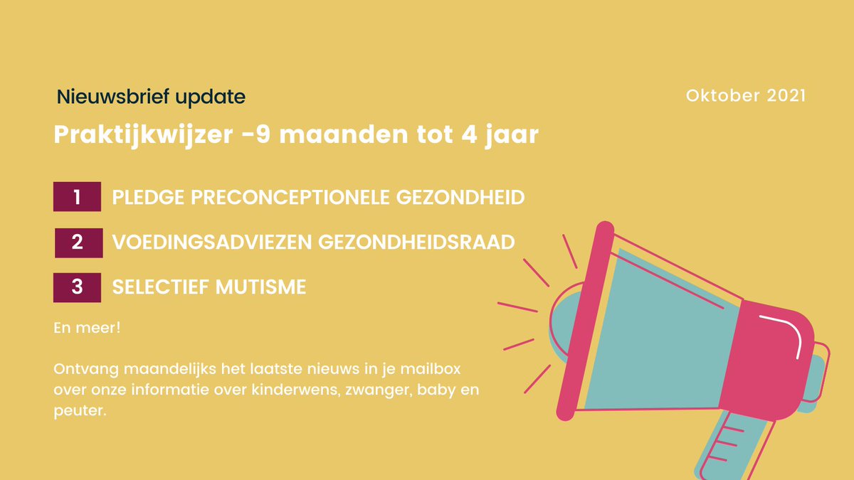 Deze keer in de Praktijkwijzer kinderwens, zwanger, baby en peuter o.a.: voedingsadviezen <a href="/Gezondheidsraad/">Gezondheidsraad</a> <a href="/voedingscentrum/">Voedingscentrum</a>, selectief mutisme @NCJ_tweets, driftbuien @JeugdNIP, intersekse <a href="/RutgersNL/">Rutgers</a>. Bekijk hem hier: external2.createsend.com/campaigns/repo….