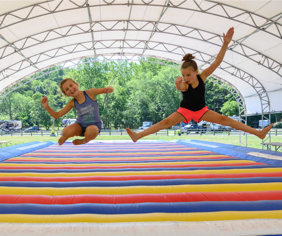 While Jerome was out getting the tires mounted, the girls took advantage of the bounce pad that this RV park happened to have.  

They could do this EVERY day for weeks on end if they were allowed.  
(Can I get 25% of that energy)