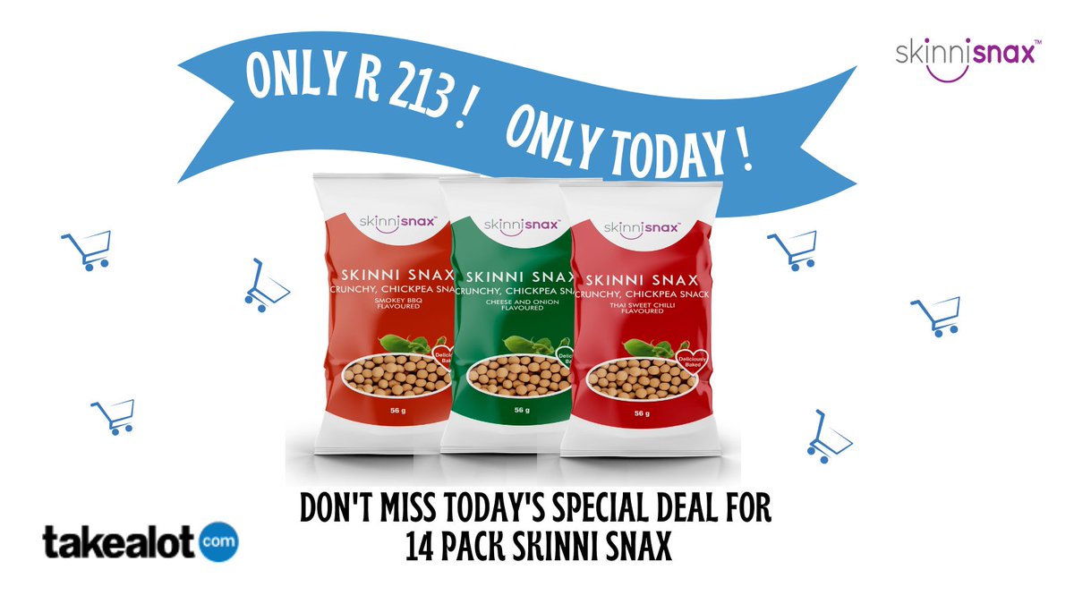 SkinniSnax_SA's tweet photo. 🔥Skinni Snax #Deal Day ! 🔥

👉 https://t.co/6Zx2n8SIps

14 Pack Skinni Snax today only R213❗️

Enjoy %19 #discount at #Takealot. 

Available only today! Hurry Up!

#SkinniSnax #healthy #vegan #chickpeasnacks  #specialprice #discount #healthysnack #crunchychickpea #southafrica https://t.co/Cy3o0xxqzi