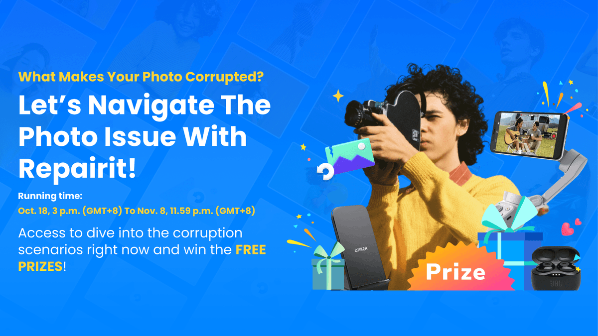 WondershareR's tweet photo. The full solution for repairing the corrupted photo is right here! Let’s uncover the photo issue scenarios and #NavigateThePhotoIssueWithRepairit together!
✅Enter here: https://t.co/eXAv9TT3hf
✅Running time: Oct. 18, 2021, 3 p.m. (GMT+8) To Nov. 8, 2021, 11.59 p.m. (GMT+8) https://t.co/Gpg0uY4fMa