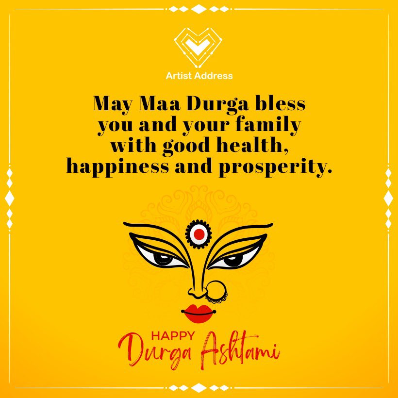 ArtistAddress's tweet photo. Happy Durga Ashtami to all of you! 

May blessings of Maa Durga fill your life with every happiness. 🎉

#MaaDurga #DurgaAshtami #DurgaMaa #Navratri #IndianFestivals #FestiveGreetings https://t.co/BIX1sJSHA8