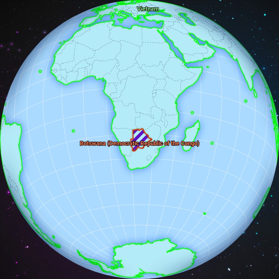 July 2121, Vietnam conquered Botswana territory previously occupied by Democratic Republic of the Congo.
Democratic Republic of the Congo has been completely defeated.
Vietnam has conquered the world.
Check the full map at worldwarbot.com