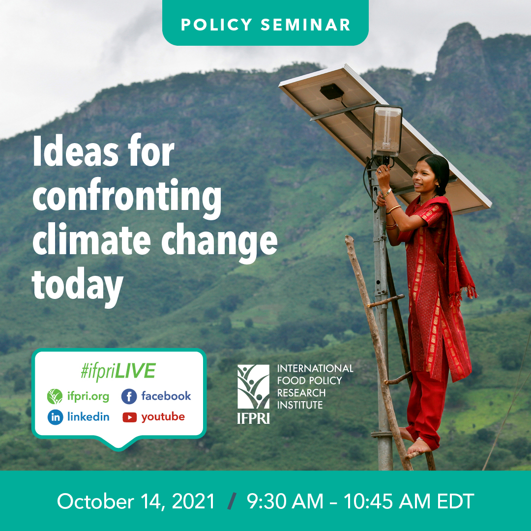 In the lead up to #CoP26, <a href="/IFPRI/">IFPRI</a> researchers will present 4 ideas for confronting #ClimateChange in the context of #foodsystems.
Join us for this #IFPRIPolicySeminar tomorrow: bit.ly/confronting-cl… 
<a href="/jawoo/">Jawoo Koo</a> <a href="/Ruth_Meinzen_D/">Ruth Meinzen-Dick</a> <a href="/ClaudiaRingler/">ClaudiaRingler</a> <a href="/jemimah_njuki/">Dr Jemimah Njuki</a> @AfricanClimateF <a href="/COP26/">COP26</a>