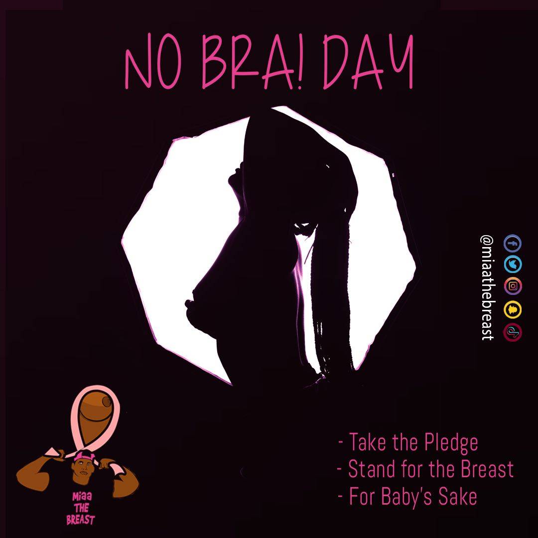 miaathebreast's tweet photo. It's #NoBraDay! Instead of sexualising the women in your life, do the sensible thing. Talk to them about breast cancer, and be a calming presence, not a pesky nuisance asking for boob pictures.
#PinkOctober #MIAAtheBreast #ForBabysSake https://t.co/Qx1YrzHCaC