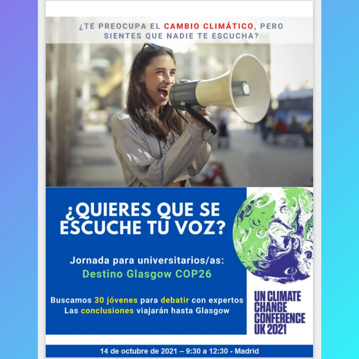 mamenmarquesita's tweet photo. Estoy encantada de participar en la jornada "Destino Glasgow COP26" organizada por César García Aranda @cg_aranda y otros embajadores del Pacto Europeo por el Clima en Madrid, en la @La_UPM este jueves 14 de octubre. #EUClimatePact #ClimatePactAmbassador #EUGreenDeal https://t.co/k0AiqjNXvP