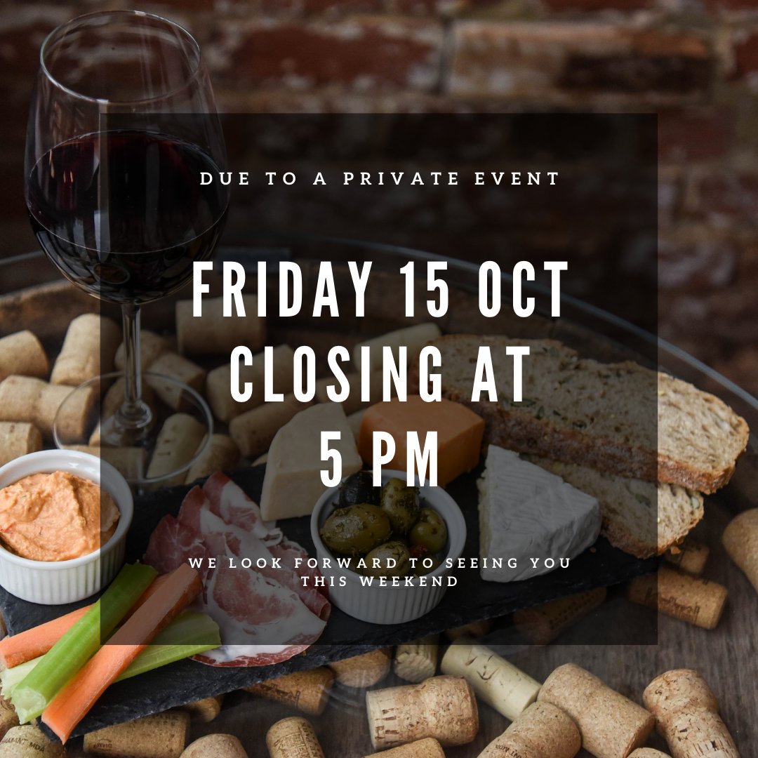 We will close at 5pm this Friday 15/10 - sorry about that! We look forward to seeing you this weekend #berkshire #stanlakepark #englishwine #winebar