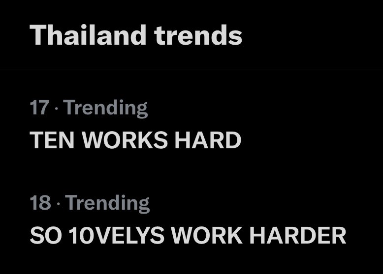 TENzenter's tweet photo. 'TEN WORKS HARD' is now trending No.17 on Thailand Twitter trends 🇹🇭 

and aslo ‘SO 10VELYS WORK HARDER’ is trending No.18 on Thailand Twitter trends 🇹🇭 

#Paint_Me_Naked #WayV #NCT #SuperM #TEN #李永钦 #텐 #เตนล์ #NCT텐 #이영흠 #テン #TENLEE #TENChittaphon https://t.co/algXJ90E5V