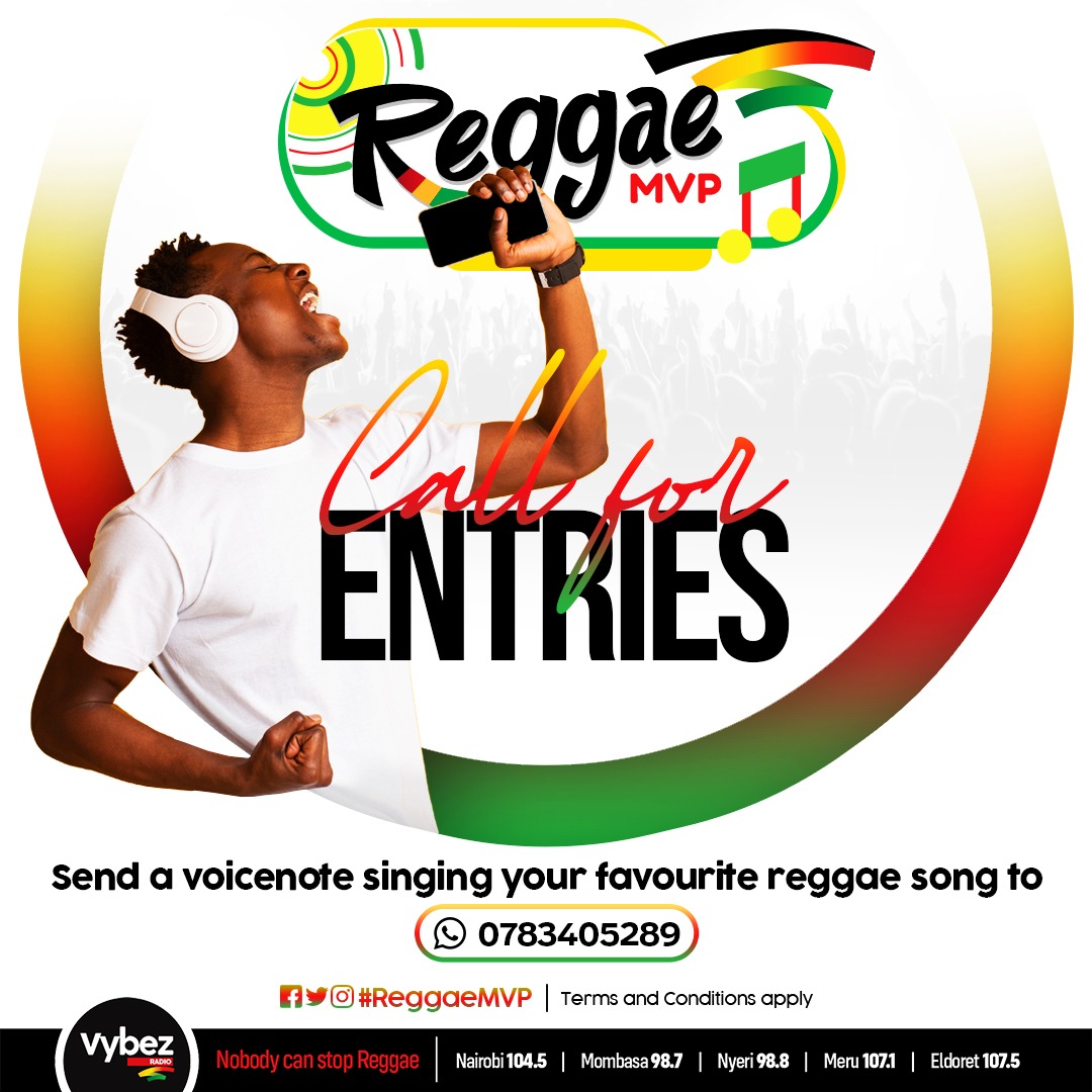 VybezRadioKE's tweet photo. CALL FOR ENTRIES! 
#ReggaeMVP is back &amp; It's your chance to shine!! 🎤 🤩  

Submit a voice note/video of yourself singing to our WhatsApp Number: 0783405289 to be our next #ReggaeMVP! 🔥 

WEEKLY &amp; GRAND PRIZES TO BE WON! 🎁🎉 #KwamboxandKev https://t.co/DL69hrPCho