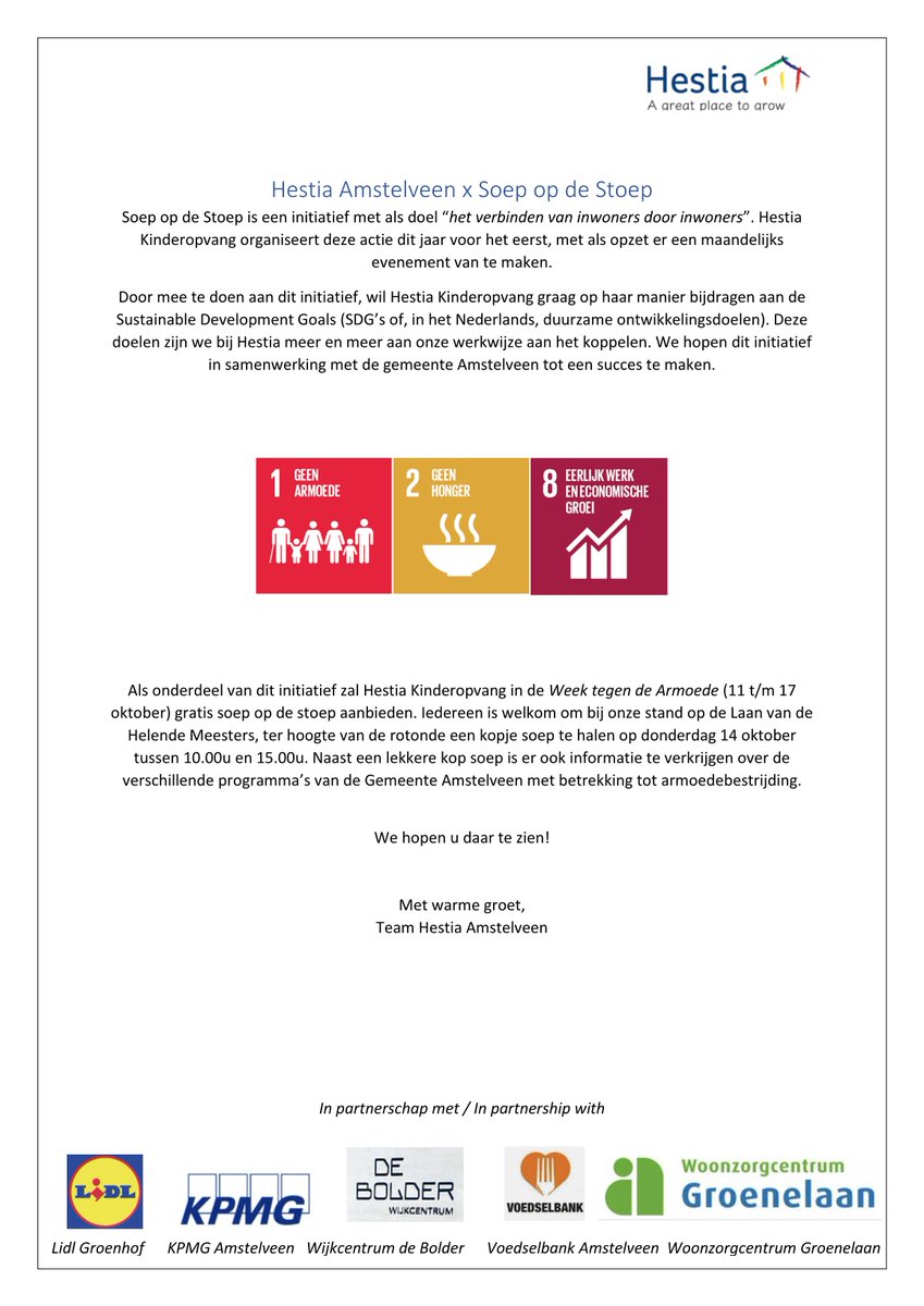 Trek in soep? Vanwege de Week tegen de Armoede organiseren wij i.s.m. <a href="/Gem_Amstelveen/">Gemeente Amstelveen</a> op 14 oktober onze eerste #soepopdestoep! Kom je ook? 
Onze stand staat ter hoogte van de rotonde aan Laan v.d. Helende Meesters, 10-15u. <a href="/WkrntAmstelveen/">Weekkrant Amstelveen</a> <a href="/NHNieuws/">NH Nieuws</a> <a href="/Amstelveenz/">AMSTELVEENZ</a> <a href="/HartvNL/">Hart van Nederland</a>