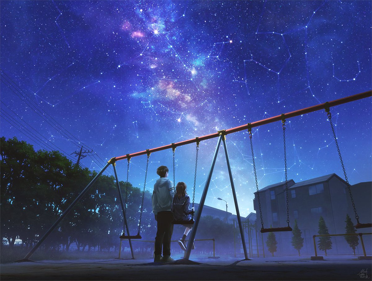 1boy 1girl sky star (sky) outdoors night starry sky  illustration images