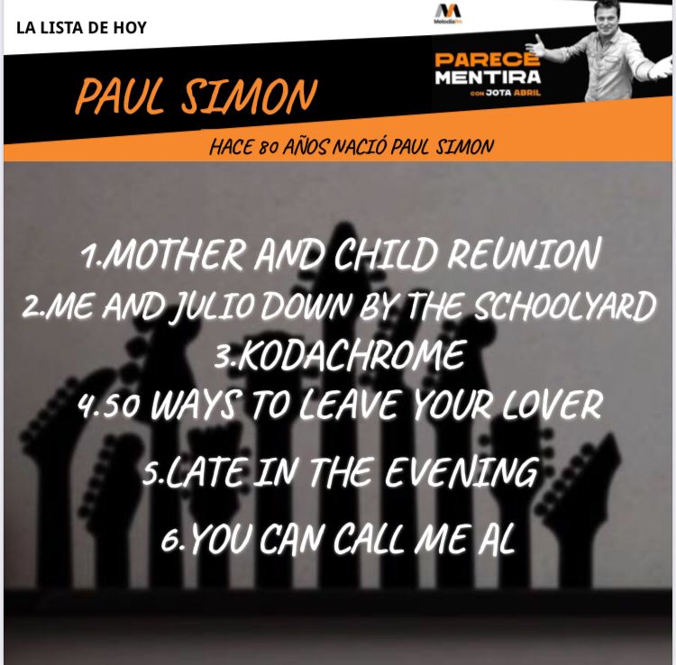 Hoy hemos celebrado el 80 cumpleaños del gran #PaulSimon y hemos escuchado algunas de sus mejores canciones, como estas de su etapa en solitario. ¿Echas alguna de menos? #PareceMentira <a href="/Melodia_FM/">Melodía FM</a>