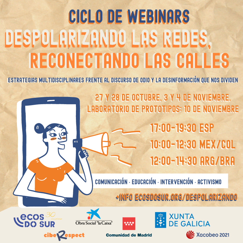 ecosdosur's tweet image. 👉🏾Sabemos que estos 🇼 🇪 🇧 🇮 🇳 🇦 🇷 🇸  de @CibeRespect te van a encantar... 
⚡Aspectos legales y discurso de odio
⚡Activismo y ciberactivismo
⚡Nuevas narrativas
⚡Intervención educativa/comunitaria
⚡Lógica de las RRSS y algoritmos
Apúntate aquí: ecosdosur.org/despolarizando