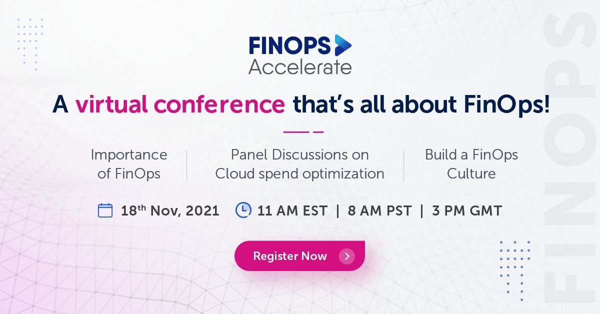 cloud_keeper's tweet photo. Join us at our virtual conference - FinOps Accelerate to learn more about the FinOps landscape and some best practices to sail through it smoothly.
Register Now - https://t.co/17MDTDOtEC
#FinOpsAccelerate #FinOps #AWS #Cloud #Conference #Event https://t.co/dgvp4QdoLL