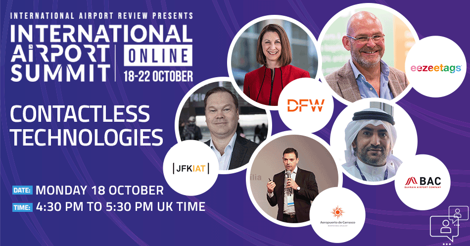 IntAirport's tweet photo. Join #AirportOnlineSummit's co-sponsor – #eezeetags – alongside @JFKT4, @aerodecarrasco, @BahrainAirport and @DFWAirport for a panel discussion on '#Contactlesstechnologies', taking place on 18 October 2021 at 4:30 PM UK time https://t.co/sFjtJw4QRG https://t.co/6BElgsBIv0