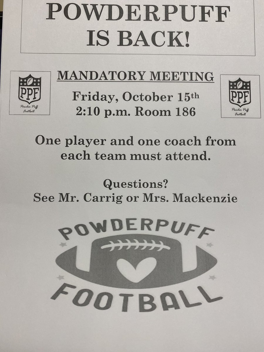 Reminder: Powderpuff meeting on Friday! <a href="/YHSDeGennaro/">Mr. Joseph DeGennaro</a>