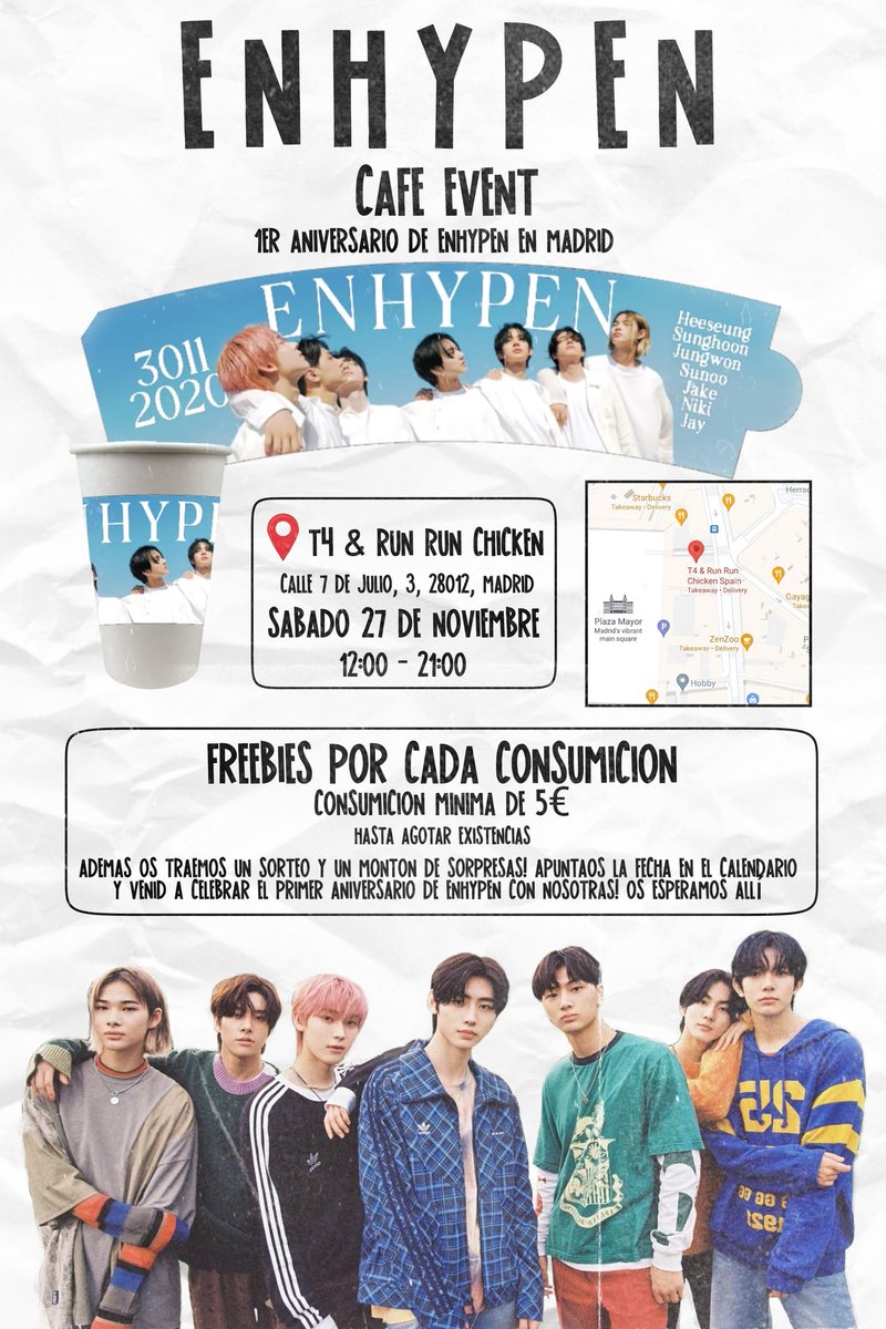 yyongcloud's tweet photo. ☀️ENGENE!!!☀️ 

Os traigo una sorpresa! Si sois de Madrid y os apetece celebrar el primer aniversario de Enhypen, os traigo un evento que os gustará!

🗓️ Sábado 27 de Noviembre
⏰ 12:00 a 21:00
📍T4 &amp; RunRun Chicken Spain (Calle Siete de Julio, 3, 28012, Madrid) https://t.co/fj7mm3xRRW
