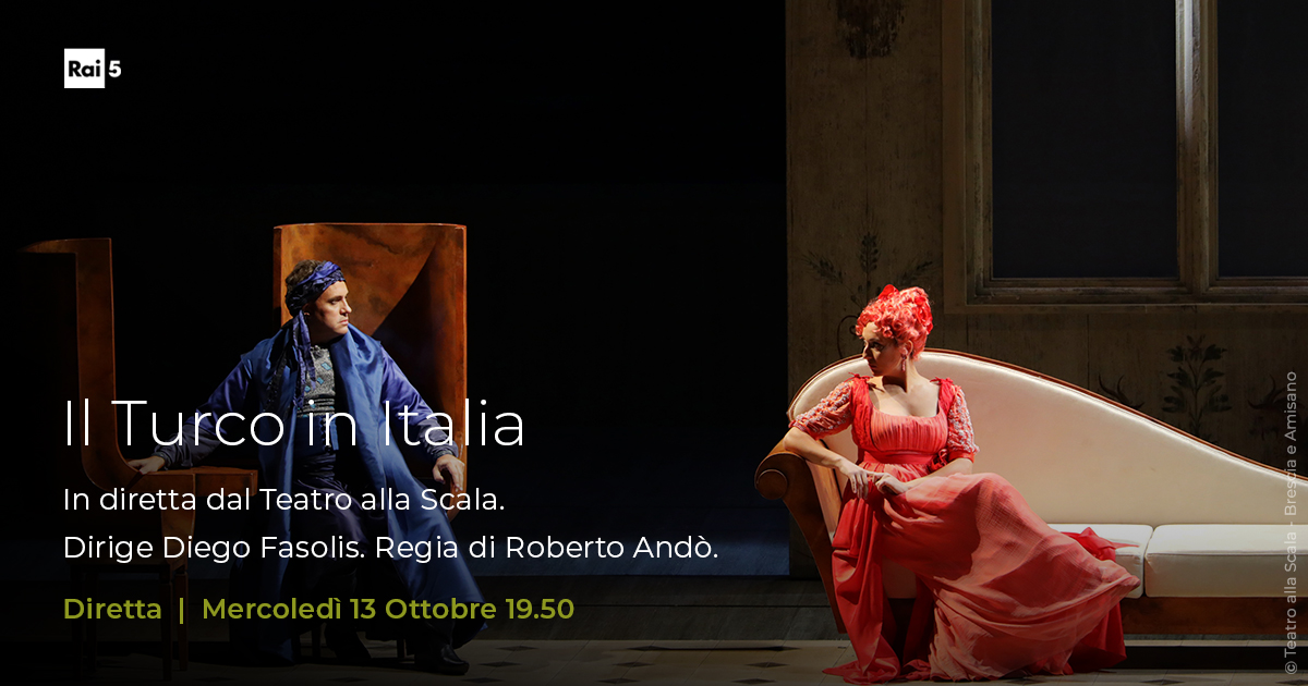Rai5 (@raicinque) on Twitter photo Stasera dalle 19.50 in diretta su #Rai5 e <a href="/RaiPlay/">RaiPlay</a> dal <a href="/TeatroAllaScala/">Teatro alla Scala</a>, "Il Turco in Italia" diretto da #DiegoFasolis e firmato da #RobertoAndò.
Protagonisti <a href="/erwinschrott/">Erwin Schrott</a>, <a href="/RosaFeolaSinger/">Rosa Feola</a>, <a href="/mastrobaritono/">Giulio Mastrototaro</a>, #AntoninoSiragusa, #AlessioArduini, #LauraVerrecchia e #ManuelAmati. Stasera dalle 19.50 in diretta su #Rai5 e <a href="/RaiPlay/">RaiPlay</a> dal <a href="/TeatroAllaScala/">Teatro alla Scala</a>, "Il Turco in Italia" diretto da #DiegoFasolis e firmato da #RobertoAndò.
Protagonisti <a href="/erwinschrott/">Erwin Schrott</a>, <a href="/RosaFeolaSinger/">Rosa Feola</a>, <a href="/mastrobaritono/">Giulio Mastrototaro</a>, #AntoninoSiragusa, #AlessioArduini, #LauraVerrecchia e #ManuelAmati.