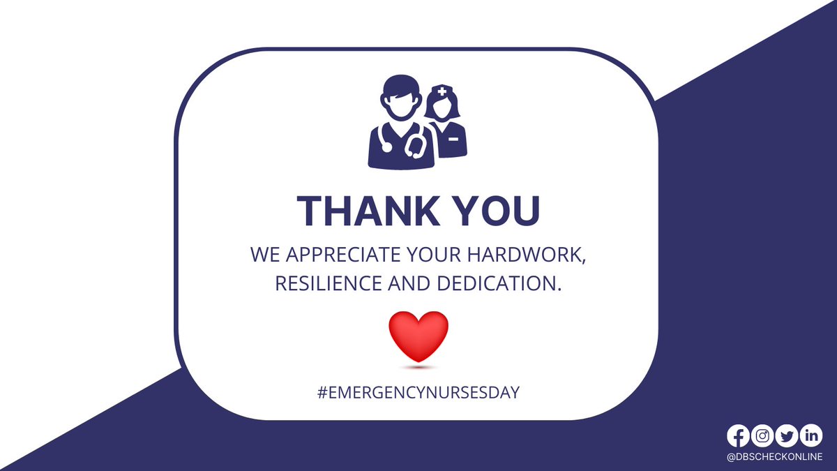 dbscheckonline's tweet photo. It’s #EmergencyNursesDay! 👨⚕️👩⚕️🚑
We would like to show our appreciation and thank every single one of you for helping us throughout the pandemic, we would be lost without you. 💙
#dbscheck #nursesshortage #thankyou #NHS https://t.co/vfzRVrUiSq