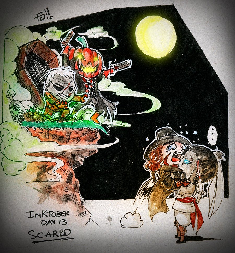 Fuge_Oni666's tweet photo. First day of the event ! Lemme throwback this illustration from 2016 of the first OW Halloween event 👻💀👹😈 #McHanzo #Reaper76 #Overwatch #OW https://t.co/LFiEgFltIS