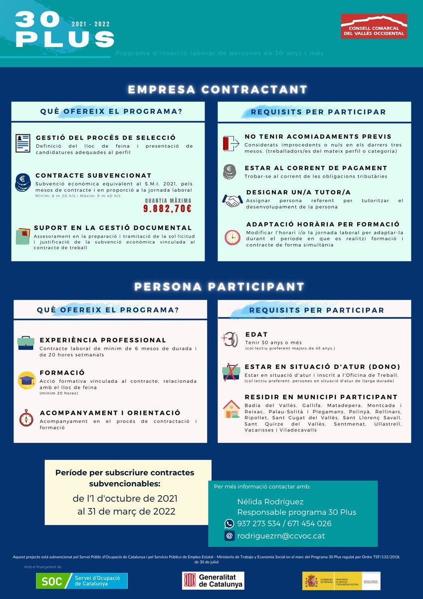 ocupaciostc's tweet photo. Ets #empresa?
⚠️ El programa #30plus t'ofereix subvencions i + per la contractació de persones + 30 anys i a l'#atur
📆 Sol.licita'l fins el 30/03/22
Coneix a través de la #Borsadetreball aquesta i altres bonificacions ➡️ https://t.co/0fvDYE0RPa
#Ocupació #Atur0 #SantCugat https://t.co/Mk8Wh2hbrR