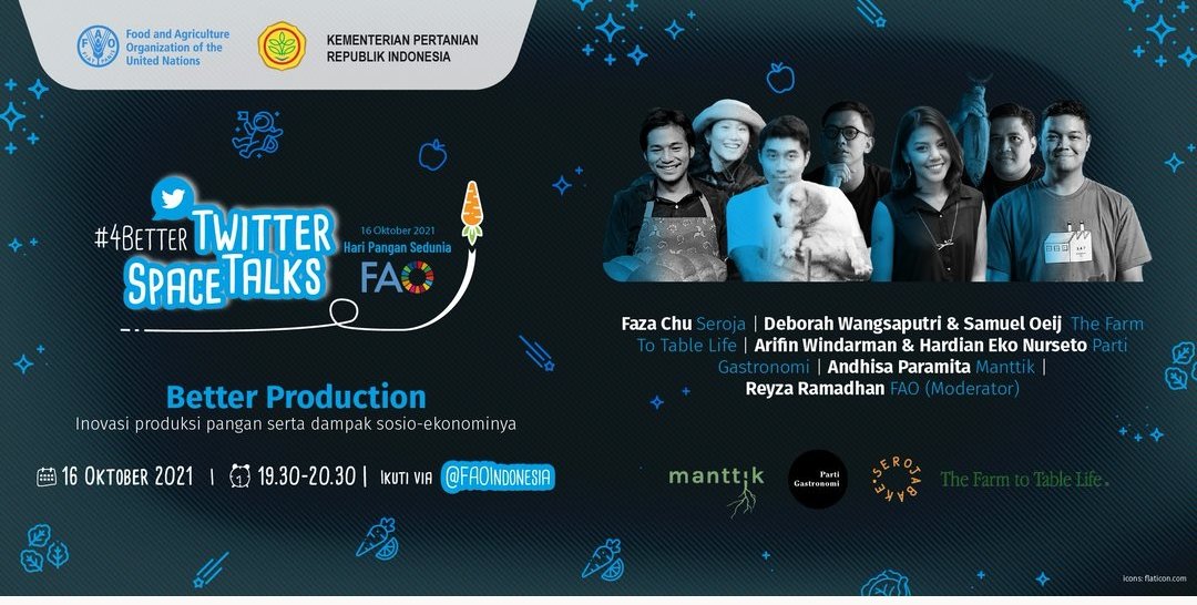 Gabung yuk #SobatPangan di #twitterspace talks kami! Kita ngobrol bareng #anakmuda🇮🇩 di bidang produksi #pangan, yakni: 
<a href="/manttik/">Manttik Living</a>
<a href="/ipin996/">arifin windarman</a> 
@seto_nurseto 
<a href="/serojabake/">Seroja Bake</a>
&amp; The Farm To Table Life
Stay tuned 🗓️ Sabtu ini (16/10)⏰19.30 WIB
#WorldFoodDay #HariPanganSedunia #4better