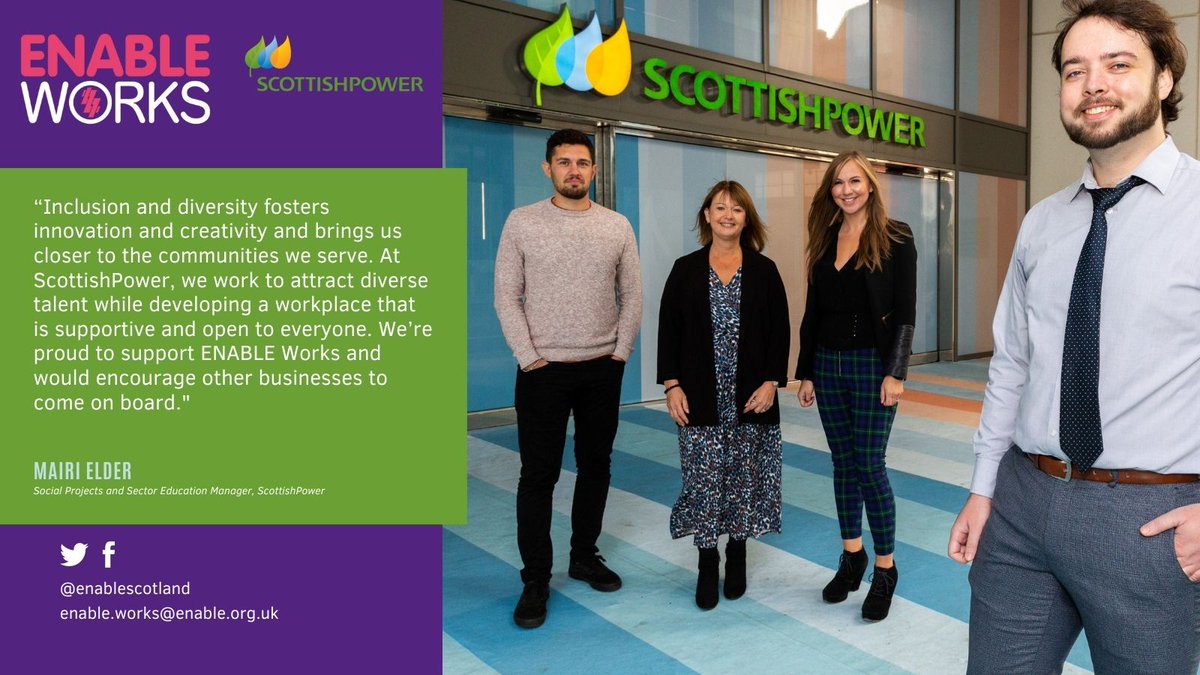 #ENABLEWorks are delighted to announce our continued #partnership with @ScottishPower as they continue to achieve their ambitions for an increasingly #diverse and #inclusive workforce.

For more info on how we can support your business, email - 📧federico.marchiolli@enable.org.uk