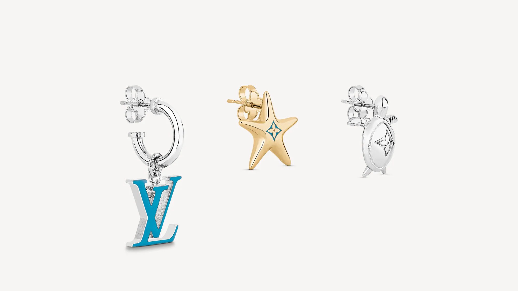 Bangtan Style⁷ (slow) on X: The LOUIS VUITTON LV Aquatics Earrings is a  3-piece set of different earrings for $520. He wears 2 LV monogram earrings.   / X