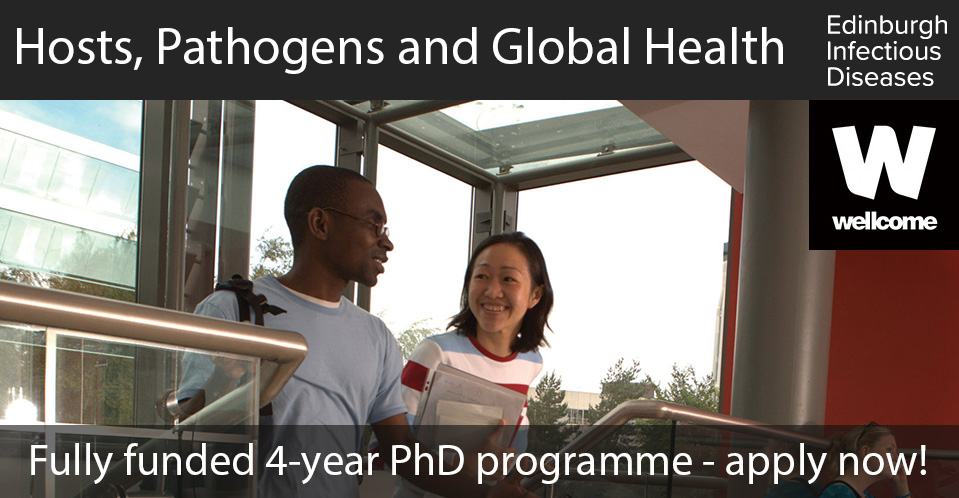 Applications now open for <a href="/wellcometrust/">Wellcome</a> Hosts, Pathogens and Global Health 4-year PhD programme <a href="/EdinburghUni/">The University of Edinburgh</a> <a href="/wt_hpgh/">WT-HPGH</a> 

Fully-funded and open to all students from the UK and overseas.

Apply by 11 January 2022 for entry in October 2022.

All details ow.ly/Dxjw50Gqwa9