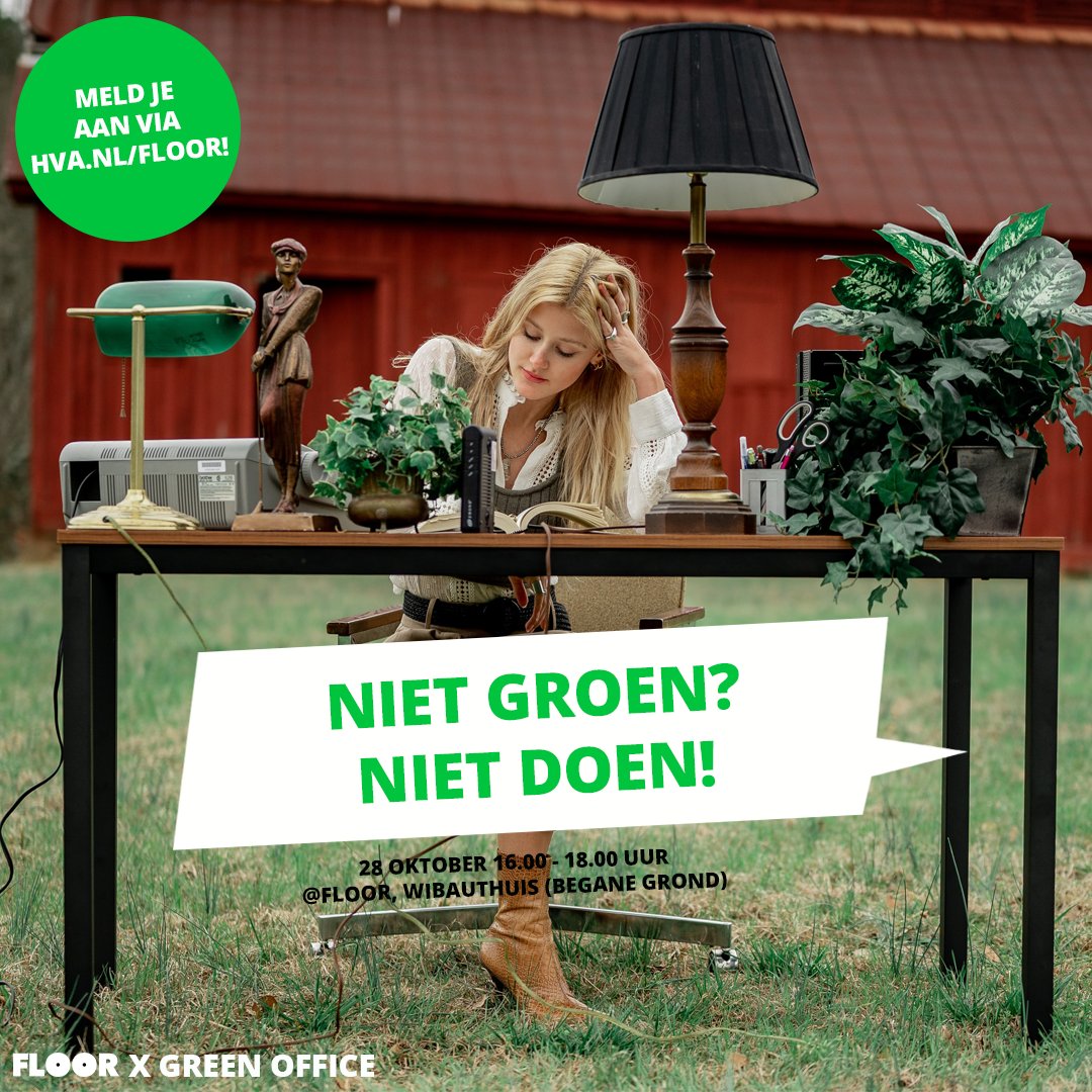 Binnen de <a href="/HvA/">Hogeschool van Amsterdam (HvA)</a> staat de D van #Duurzaamheid hoog in het vaandel. Maar hoe zit het nou met samenwerkingen? Op 28 oktober vindt in samenwerking met #GOHvA het evenement ‘Niet groen? Niet doen!’ plaats. Meepraten? Meld je dan aan via hva.nl/floor!