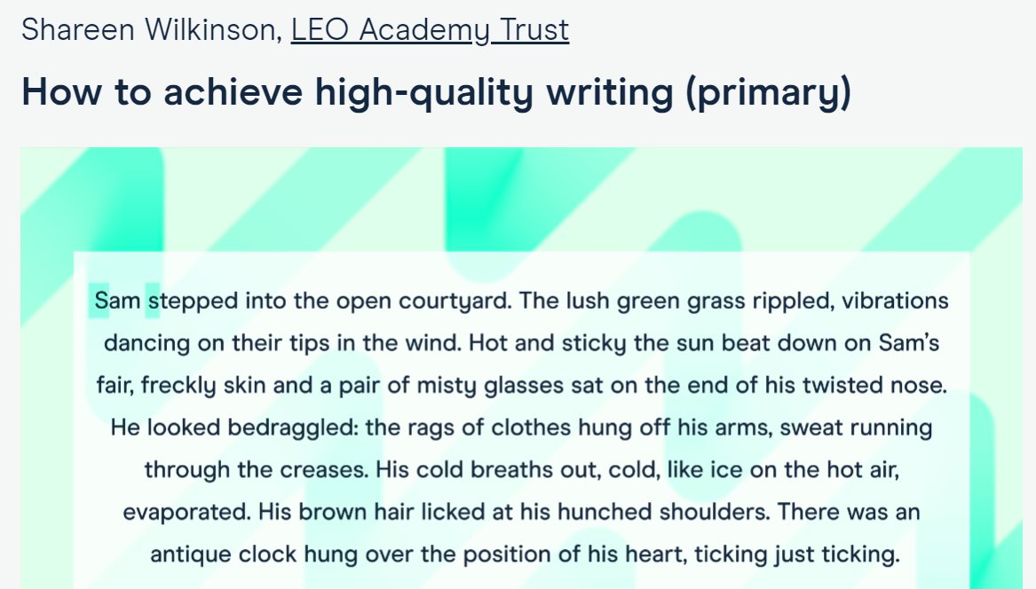 ShareenAdvice's tweet image. Delighted to share this new video @TheKeySL #Ideastream for @LEOacademies.
How to achieve high-quality writing (primary). 
Strategies to use in the classroom. Includes examples of work from our schools.
View other brilliant speakers: bit.ly/3va1YCj