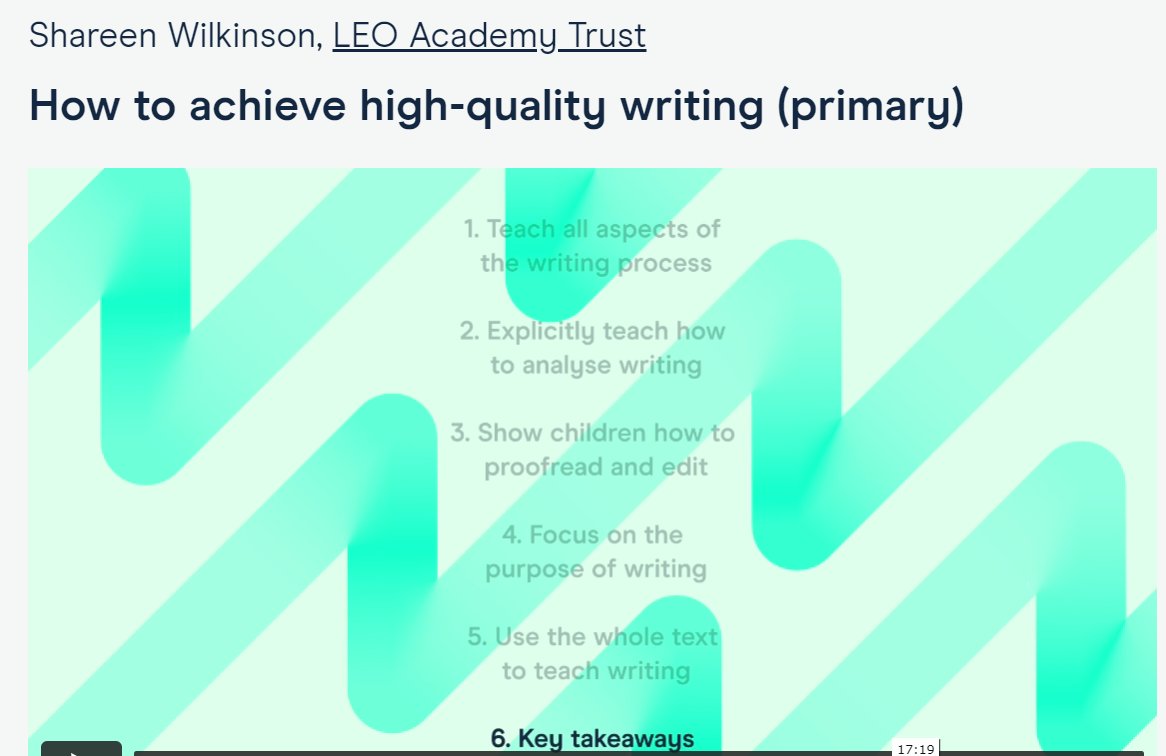 ShareenAdvice's tweet image. Delighted to share this new video @TheKeySL #Ideastream for @LEOacademies.
How to achieve high-quality writing (primary). 
Strategies to use in the classroom. Includes examples of work from our schools.
View other brilliant speakers: bit.ly/3va1YCj