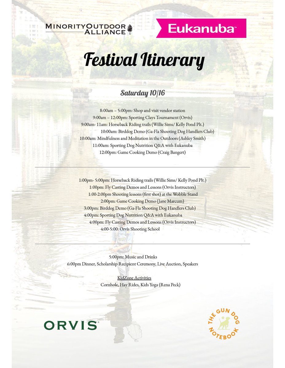 MinorityOutdoor's tweet photo. Here is the Itinerary for Saturday’s Minority Outdoor Alliance Festival Presented by @Eukanuba https://t.co/RKWEjB83bI