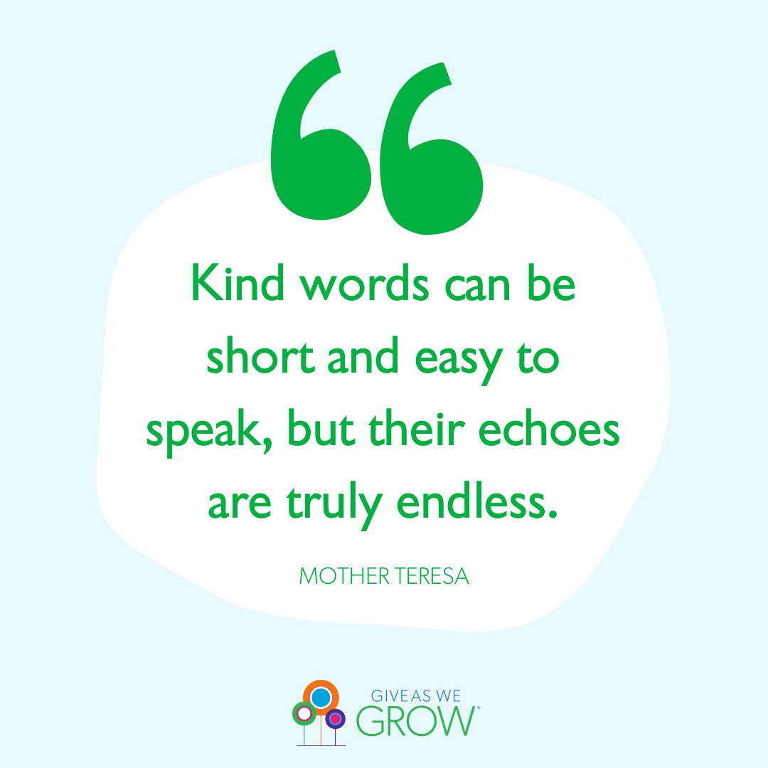 This is your friendly reminder to teach your kids that their words are important — and that a few kind words can go a long way. #WednesdayWisdom

#giveaswegrow #givingstory #family #inspiration  #kindness #bekind #spreadkindness #quote #qotd #quotestagram #motherteresa
