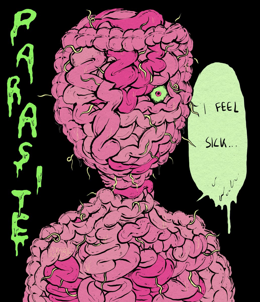 Mr. Intestines and his intestinal parasites 🪱. Day 12- parasite #digitalart#gore2021#goretober2021#liktober