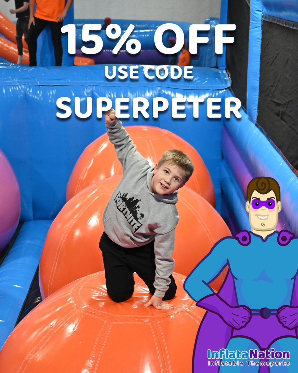 PeterboroughOne's tweet photo. Got any plans for #halfterm? Join the bouncing heroes ๐ฆธโโ๏ธ๐ฆธโโ๏ธ with 15% off at @InflataNation in PE1! Just use code "SUPERPETER".
Book your bounce now ๐ https://t.co/nEgmQbYoB6
#Inflatanation #PeterboroughUK RT!
@VisitPeterboro @peterboroughuk @peterboroughtel @PboroWhatsOn https://t.co/EA2NYYsiuC