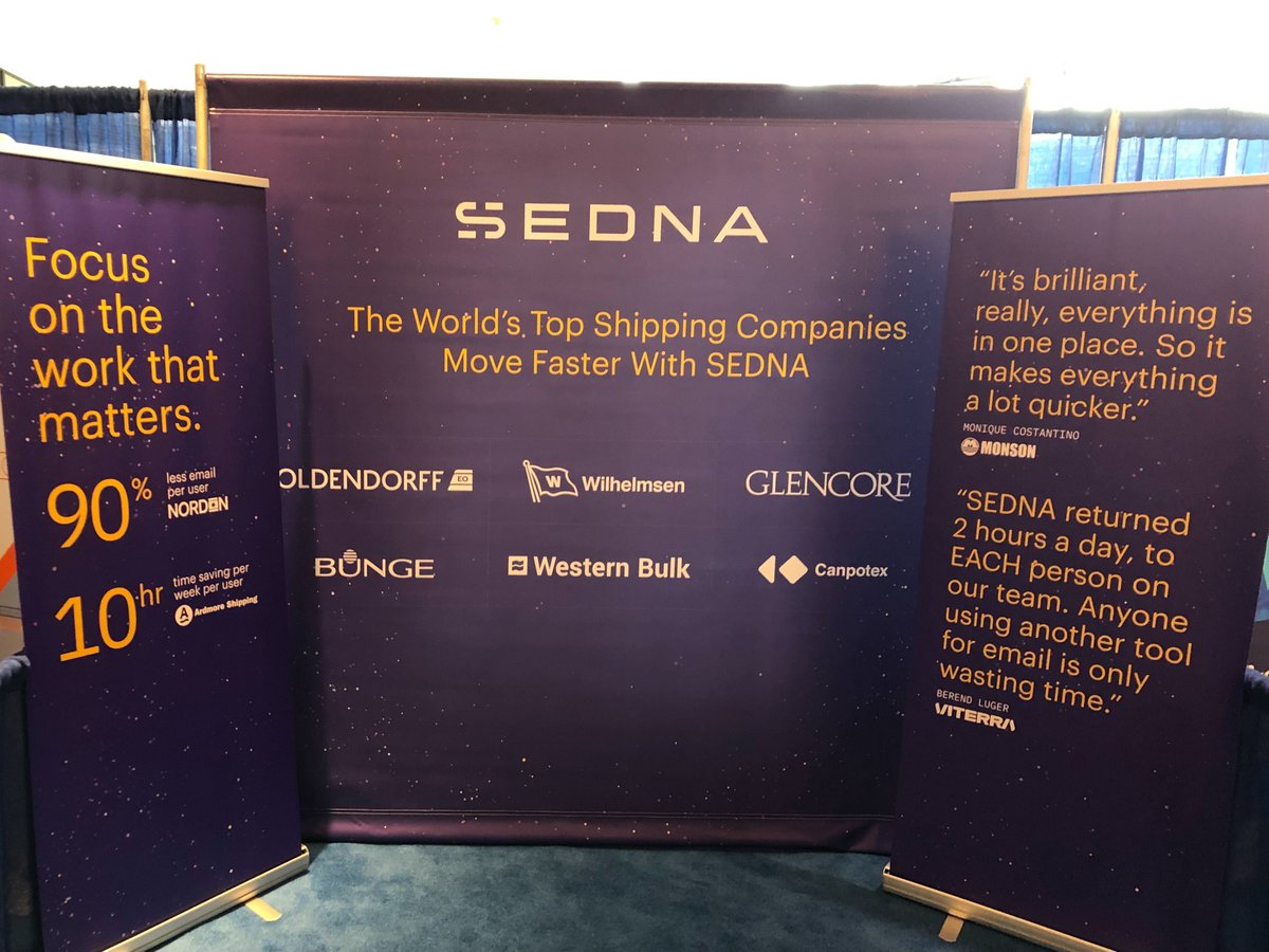 sednanetwork's tweet image. We hope you’re having an incredible time at #Shippingweek with #CMAShipping so far! Don’t forget to visit SEDNA tomorrow in the Elm room between 2pm-3pm ET for 60 minutes of how we’re helping shape the #DigitalTransformation  in #shipping! We’d love to see you there.